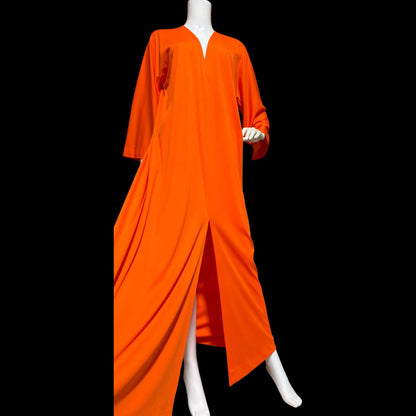 HALSTON IV vintage 1970s Kaftan evening dress, DORIAN Bold Orange knit Caftan Dress