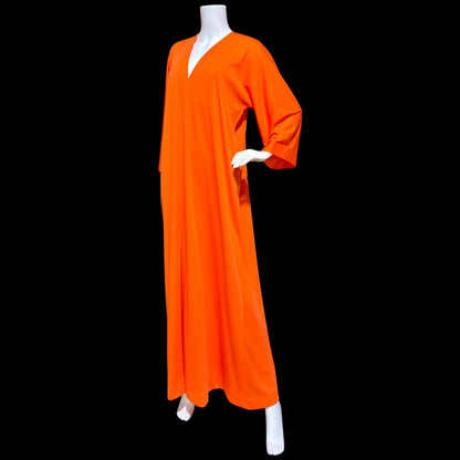 HALSTON IV vintage 1970s Kaftan evening dress, DORIAN Bold Orange knit Caftan Dress