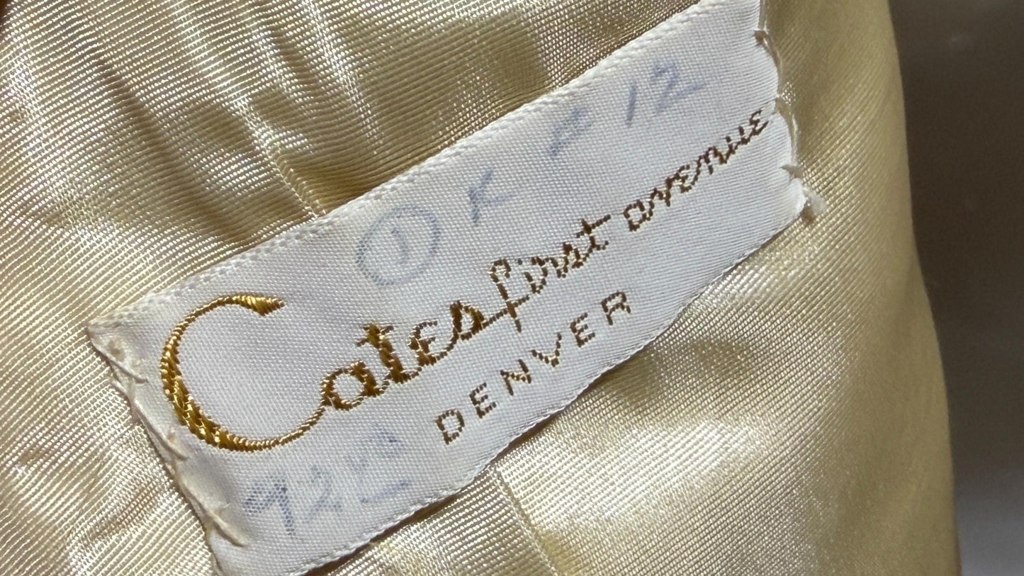 MR BLACKWELL CUSTOM Vintage 1960s Designer cocktail dress, Cates of Denver Boutique gold brocade mod shift dress