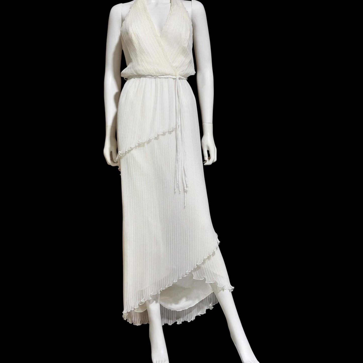 JACK BRYAN vintage evening wedding dress, 1960s designer white plisse pleat halter grecian goddess dress