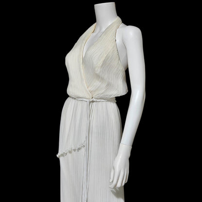JACK BRYAN vintage evening wedding dress, 1960s designer white plisse pleat halter grecian goddess dress