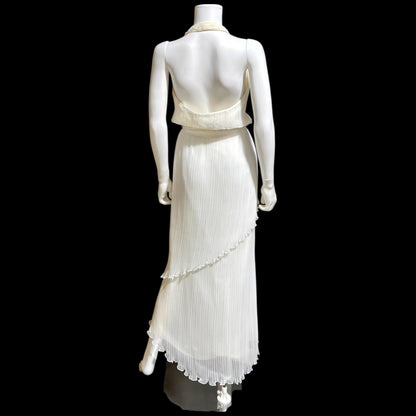 JACK BRYAN vintage evening wedding dress, 1960s designer white plisse pleat halter grecian goddess dress