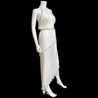 JACK BRYAN vintage evening wedding dress, 1960s designer white plisse pleat halter grecian goddess dress