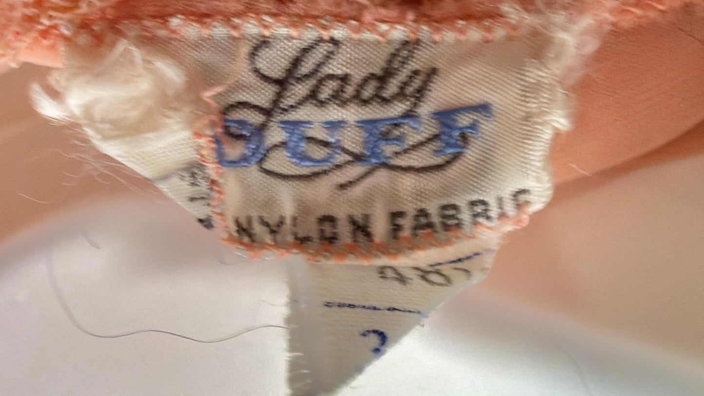 LADY DUFF vintage 1940s Nightgown slip dress, Micro pleat peach nylon sheer lingerie gown