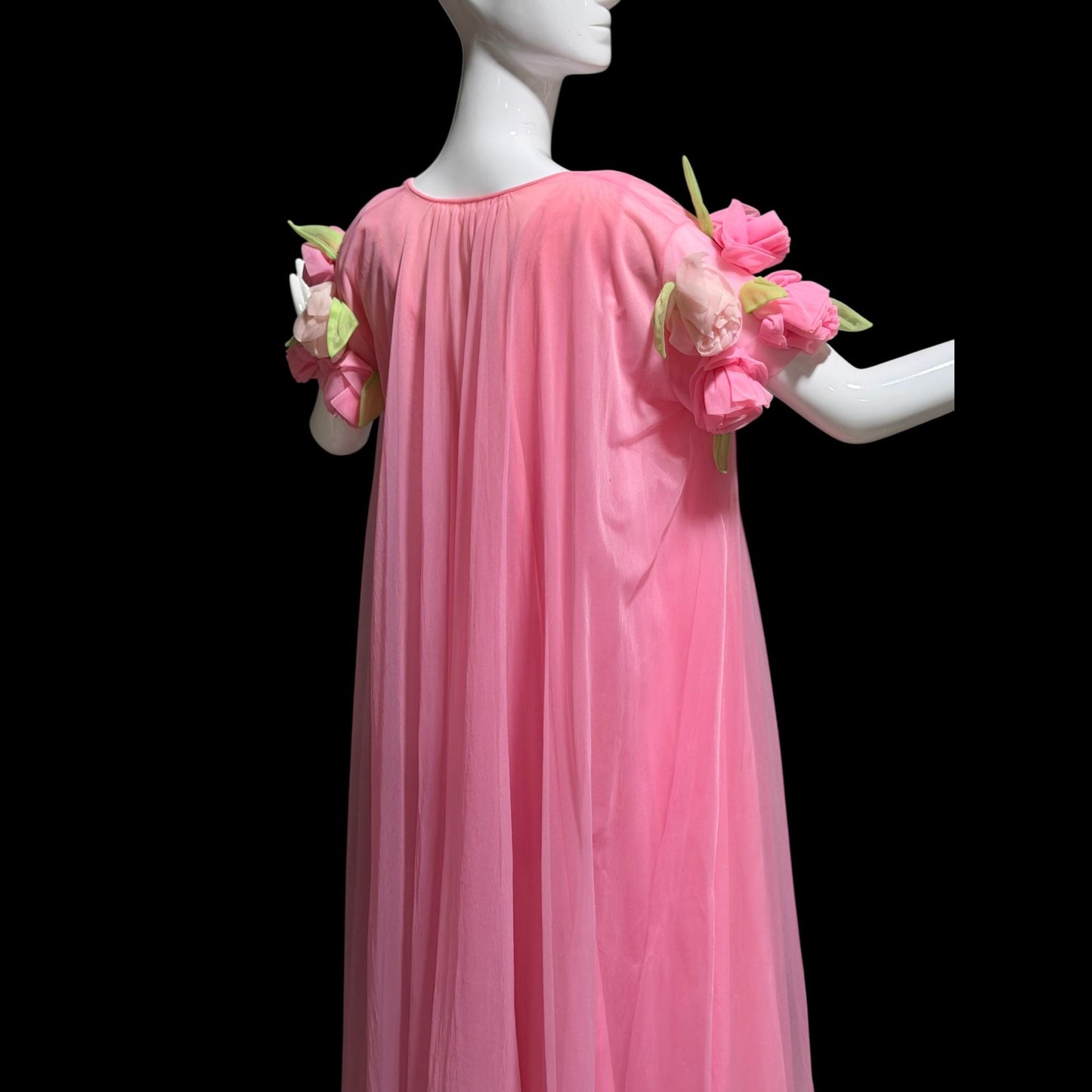 VIRGINIA WALLACE vintage nightgown robe set, 1960s Barbie Pink lingerie slip dress peignoir set