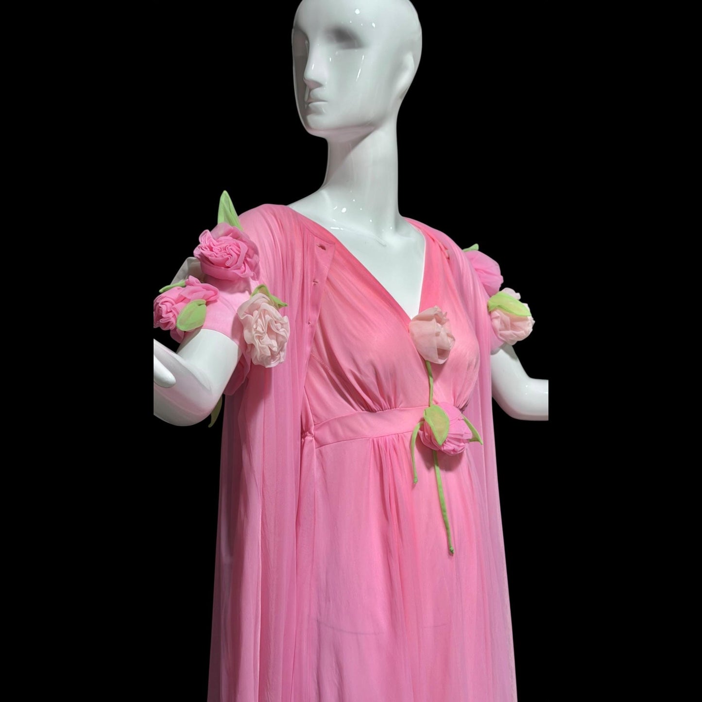 VIRGINIA WALLACE vintage nightgown robe set, 1960s Barbie Pink lingerie slip dress peignoir set