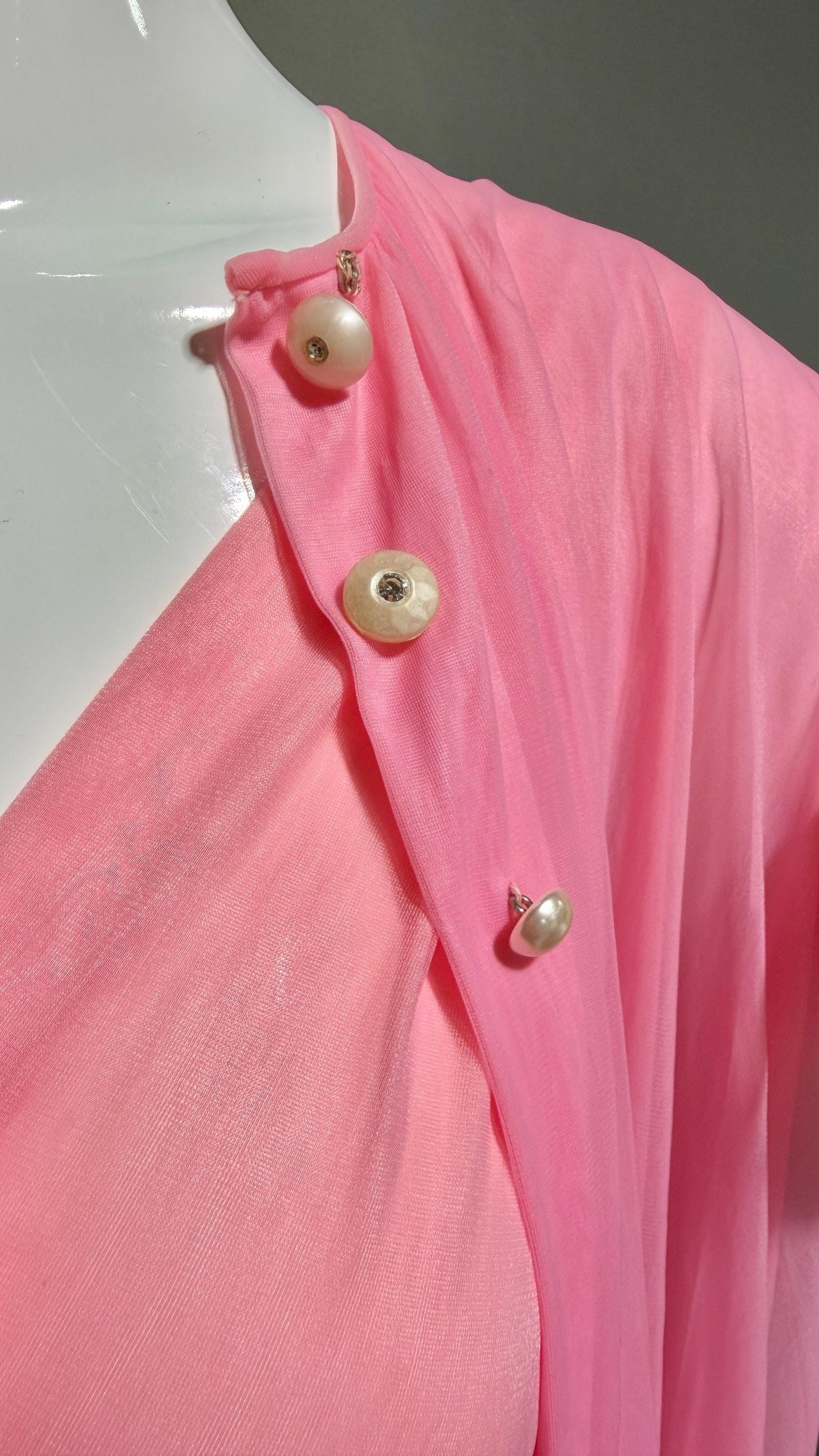 VIRGINIA WALLACE vintage nightgown robe set, 1960s Barbie Pink lingerie slip dress peignoir set