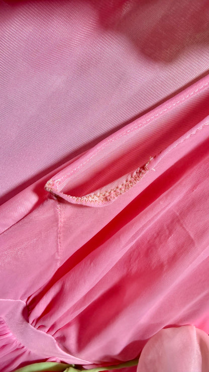 VIRGINIA WALLACE vintage nightgown robe set, 1960s Barbie Pink lingerie slip dress peignoir set