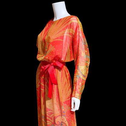 ALBERT CAPRARO vintage 1970s evening dress gown, SAKS designer blouson chiffon gown, medium