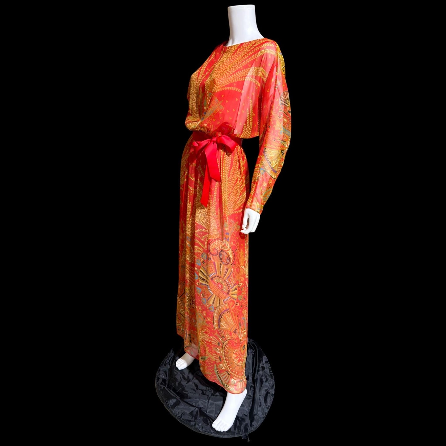 ALBERT CAPRARO vintage 1970s evening dress gown, SAKS designer blouson chiffon gown, medium