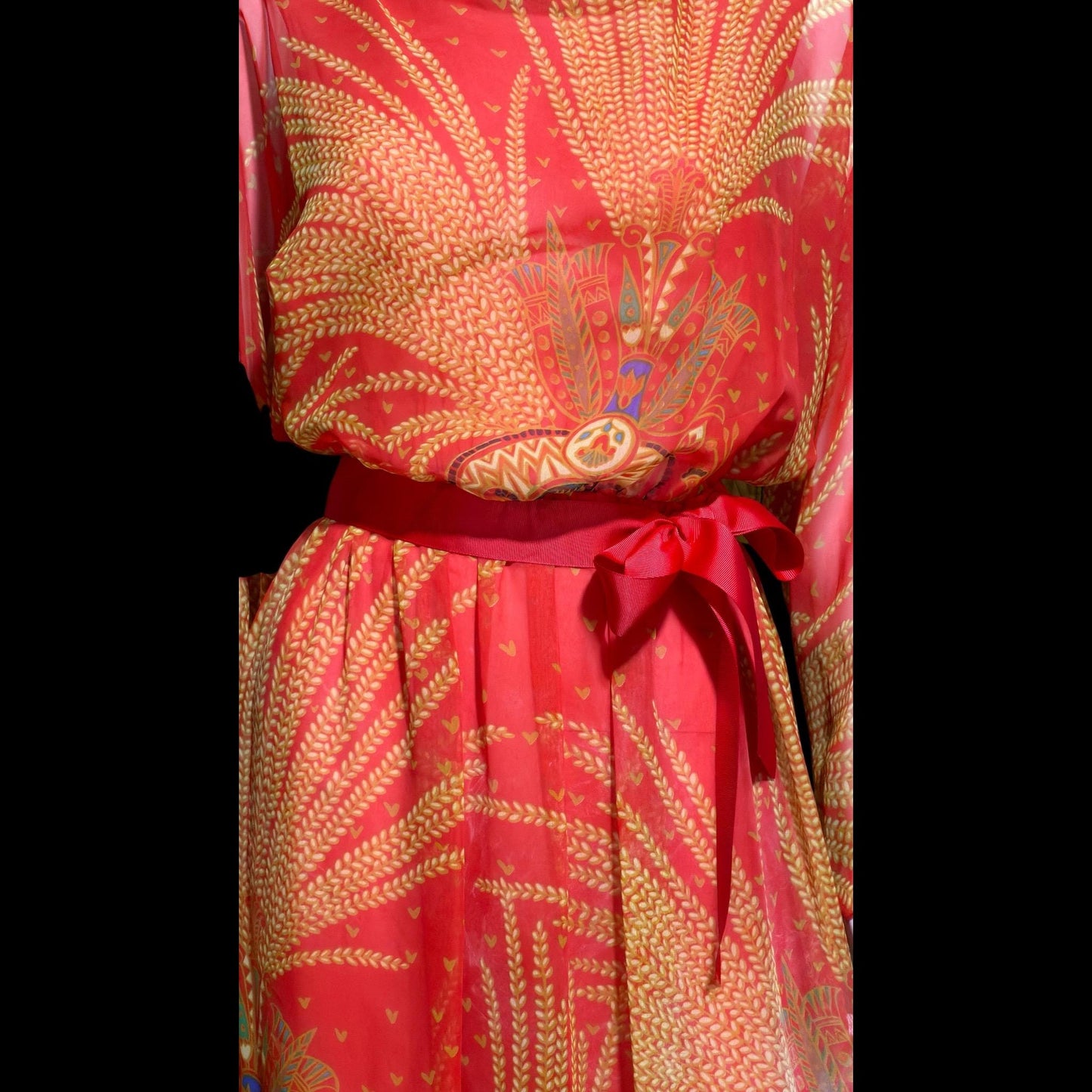 ALBERT CAPRARO vintage 1970s evening dress gown, SAKS designer blouson chiffon gown, medium