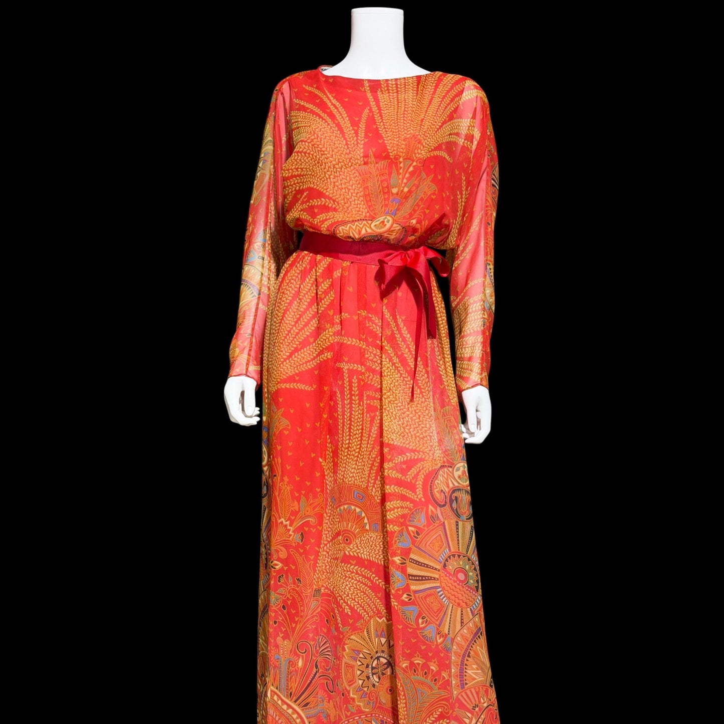 ALBERT CAPRARO vintage 1970s evening dress gown, SAKS designer blouson chiffon gown, medium