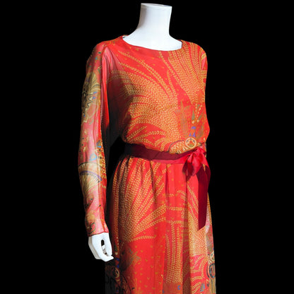 ALBERT CAPRARO vintage 1970s evening dress gown, SAKS designer blouson chiffon gown, medium