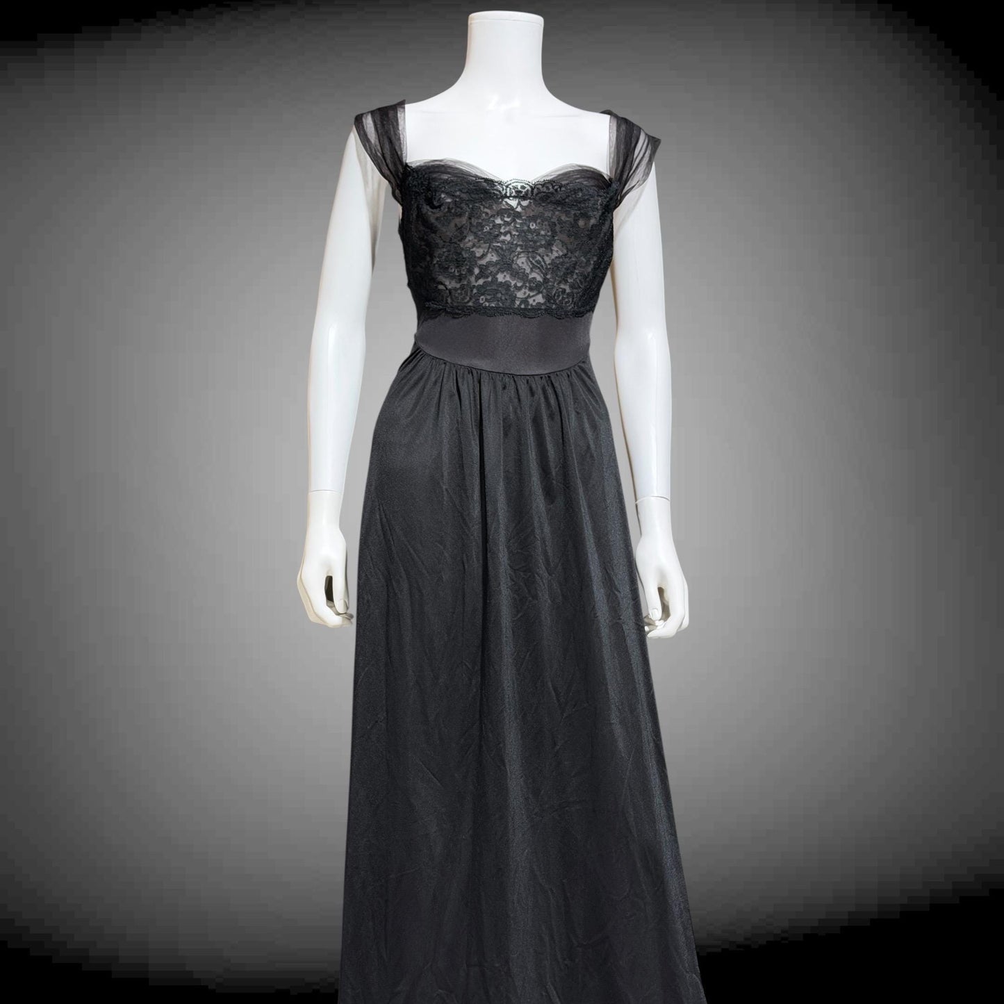 VANITY FAIR vintage 1950s Nightgown Slip Dress, SAKS Black nylon full length lingerie dress