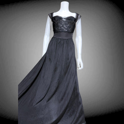 VANITY FAIR vintage 1950s Nightgown Slip Dress, SAKS Black nylon full length lingerie dress