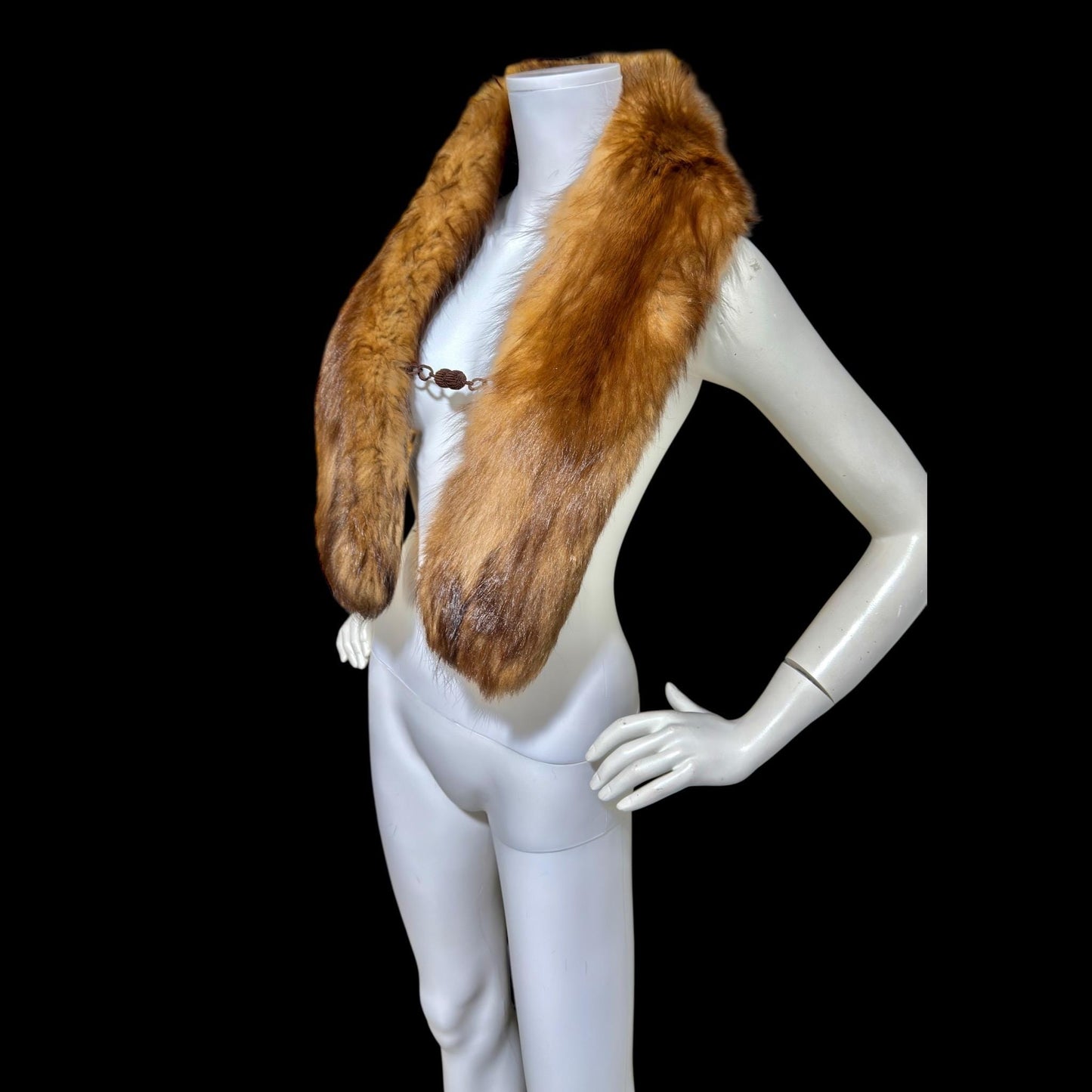 1950s vintage fur stole, Mid Century Fox fur collar scarf stole shoulder wrap