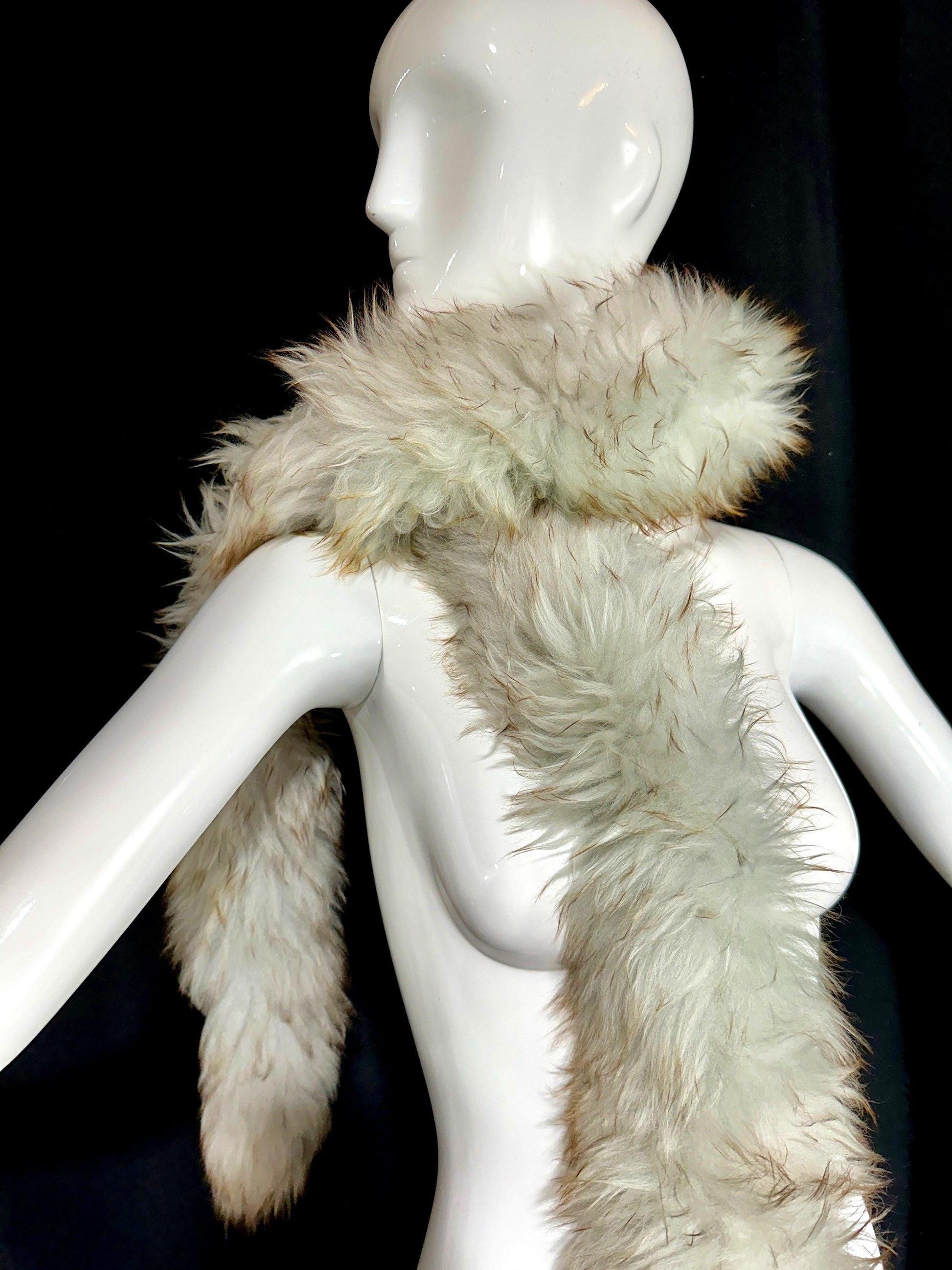 vintage grey mongolian lamb fur scarf