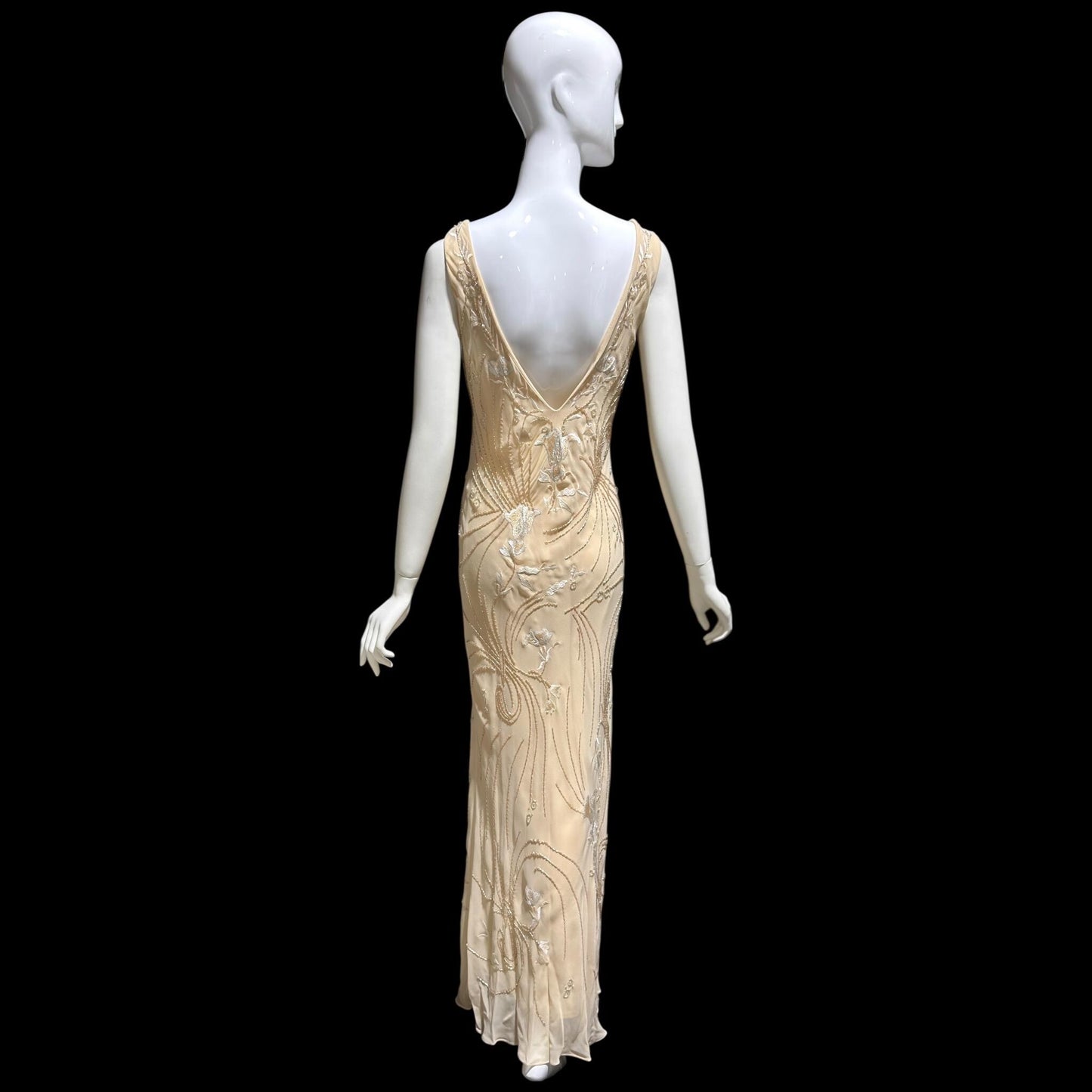 LILLIE RUBIN vintage evening dress gown, 1990s Nude Beaded Silk slip dress