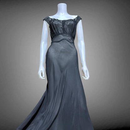 WONDERMAID vintage 1940s Nightgown Slip Dress, Sheer Black nylon full length lingerie dress