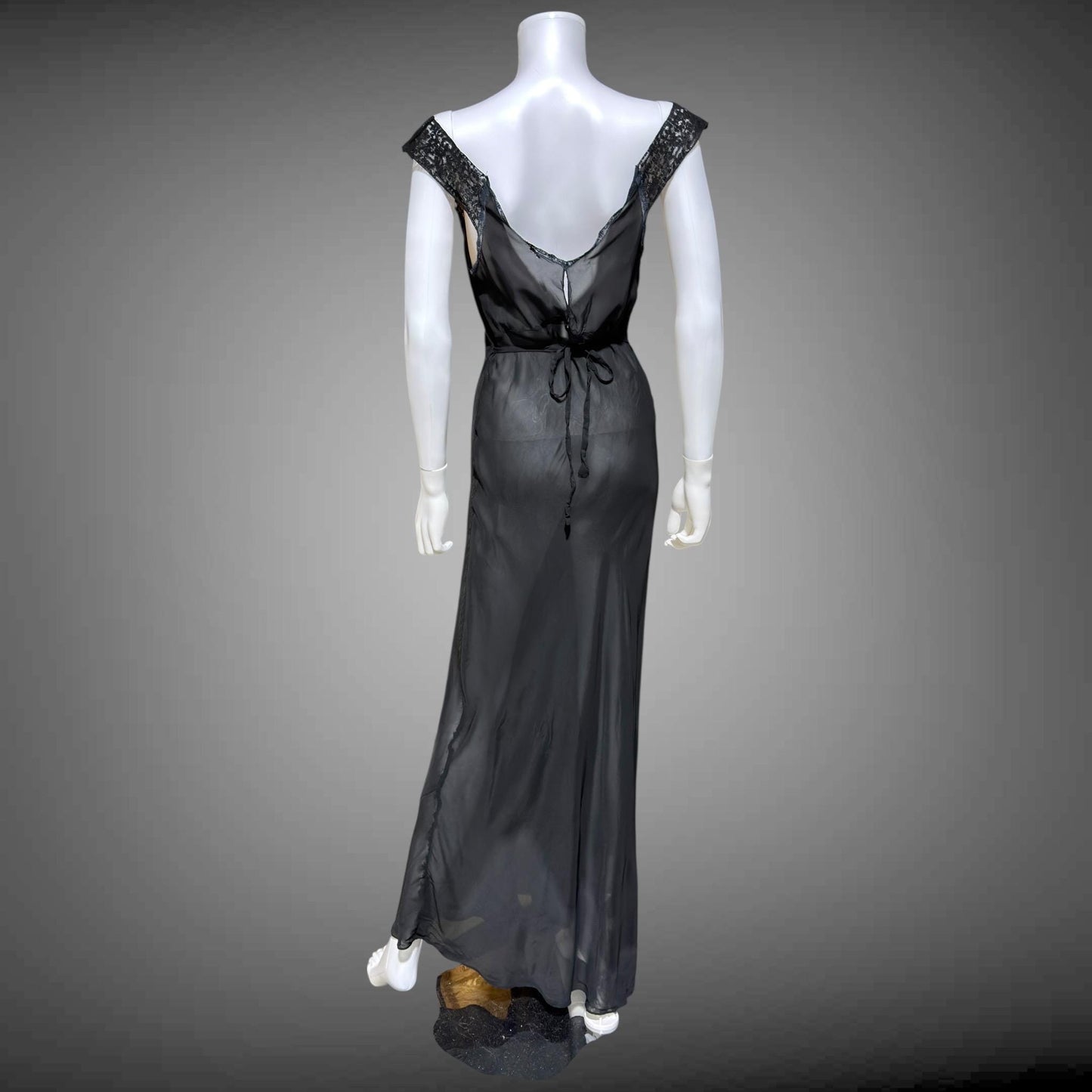 WONDERMAID vintage 1940s Nightgown Slip Dress, Sheer Black nylon full length lingerie dress