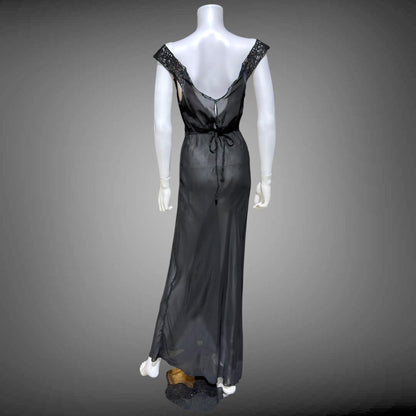 WONDERMAID vintage 1940s Nightgown Slip Dress, Sheer Black nylon full length lingerie dress