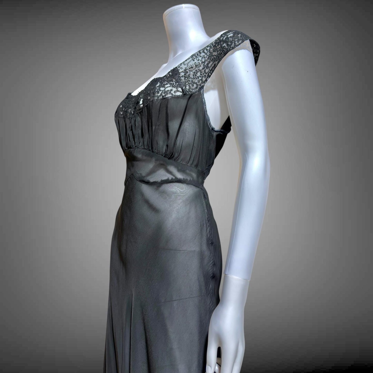 WONDERMAID vintage 1940s Nightgown Slip Dress, Sheer Black nylon full length lingerie dress