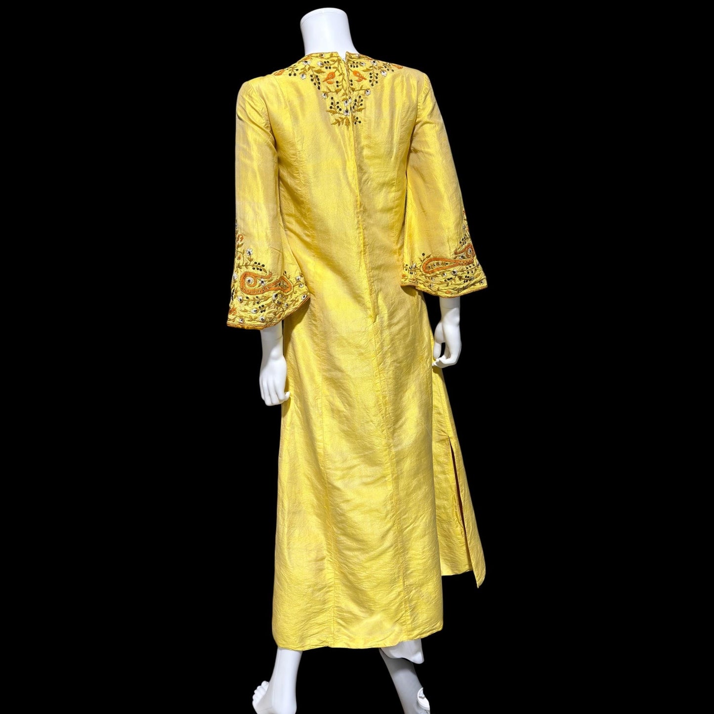 NEIMAN MARCUS vintage 1960s caftan dress,  Tissue Indian Silk embroidered kaftan evening dress