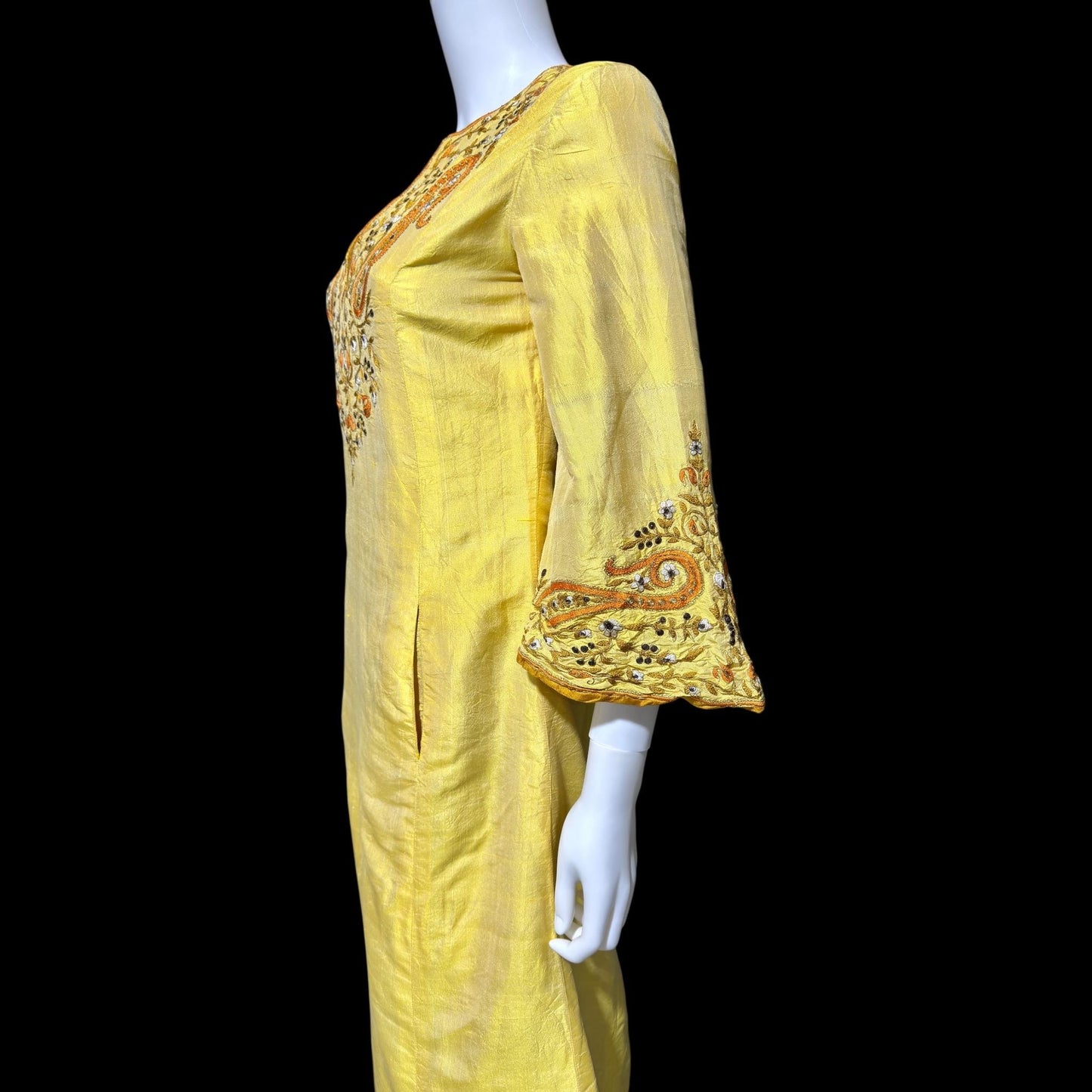 NEIMAN MARCUS vintage 1960s caftan dress,  Tissue Indian Silk embroidered kaftan evening dress