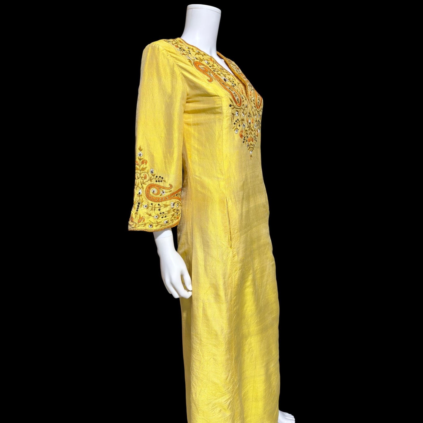 NEIMAN MARCUS vintage 1960s caftan dress,  Tissue Indian Silk embroidered kaftan evening dress