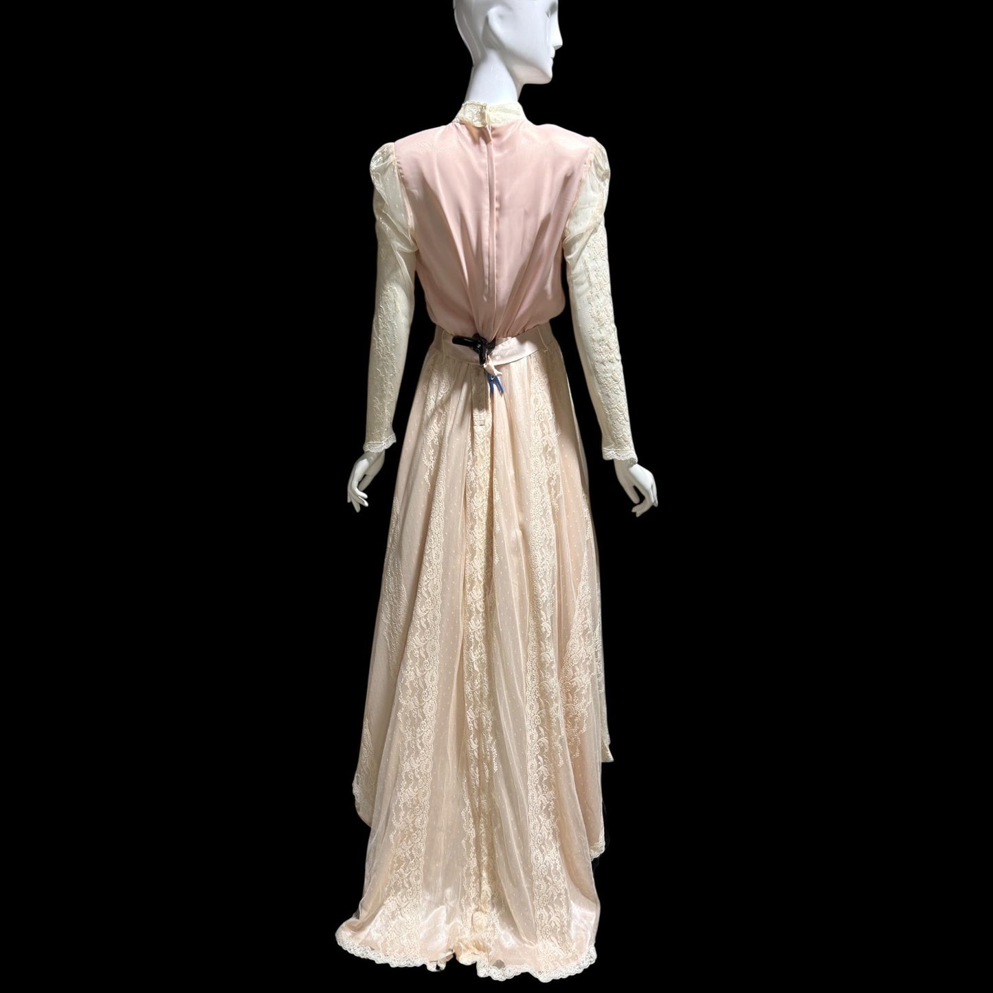 1970s vintage Wedding dress gown, Victorian Edwardian Inspired PINK Bohemian gown, Medium