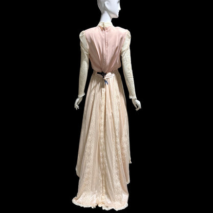 1970s vintage Wedding dress gown, Victorian Edwardian Inspired PINK Bohemian gown, Medium