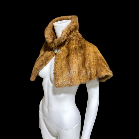 1930s vintage fur capelet collar, High neck stole shoulder wrap