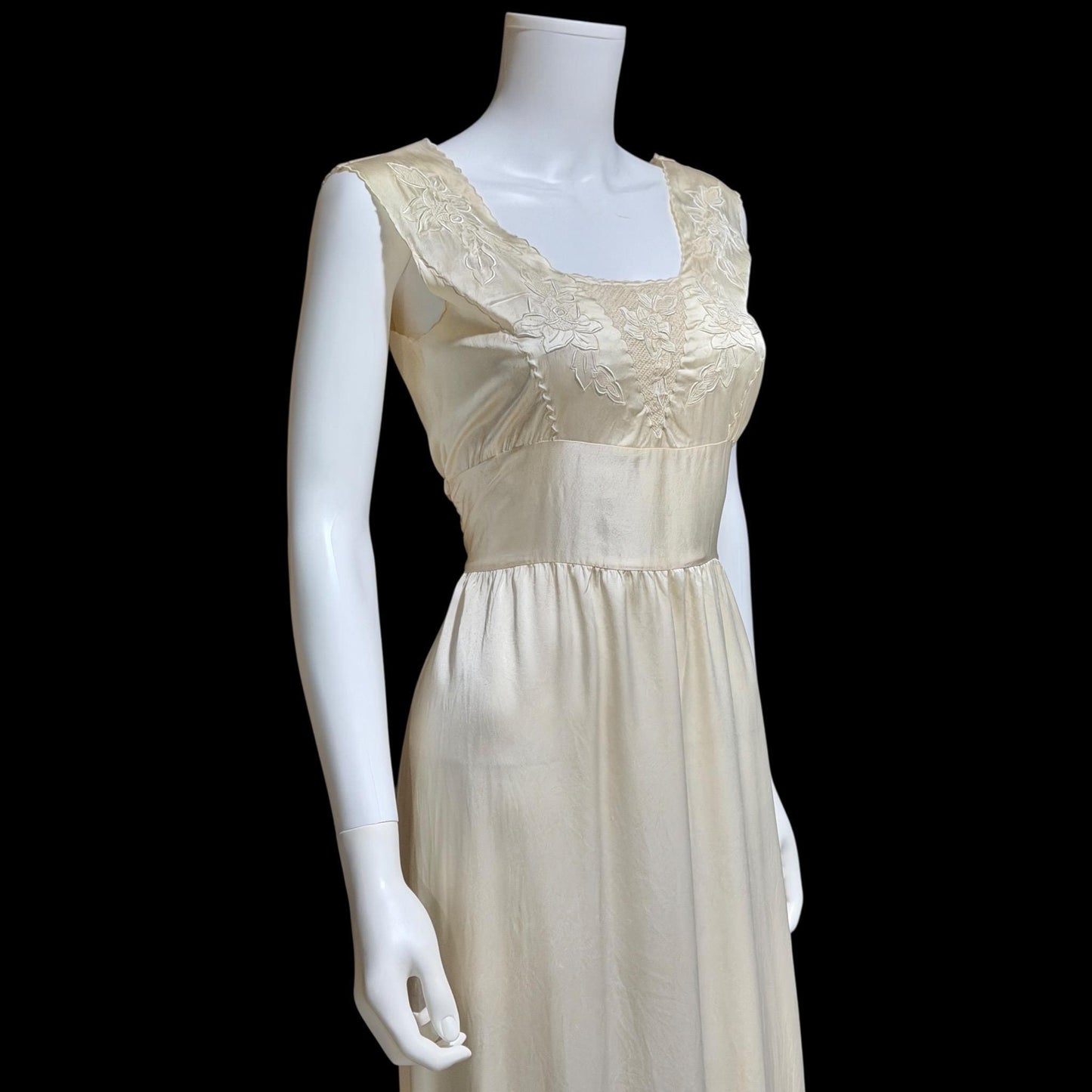 PEONY vintage Silk Nightgown Slip Dress, 1950s Embroidered White Bridal Lingerie dress
