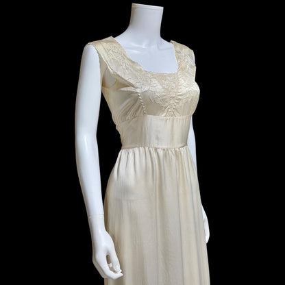 PEONY vintage Silk Nightgown Slip Dress, 1950s Embroidered White Bridal Lingerie dress