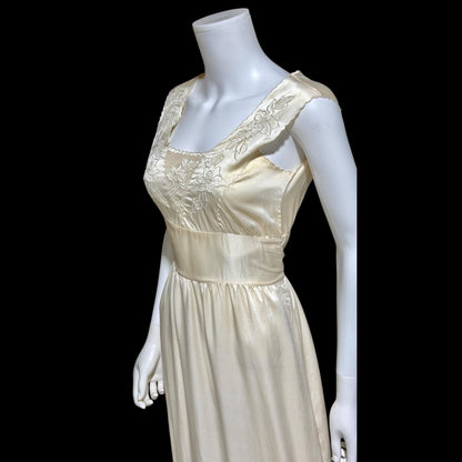 PEONY vintage Silk Nightgown Slip Dress, 1950s Embroidered White Bridal Lingerie dress