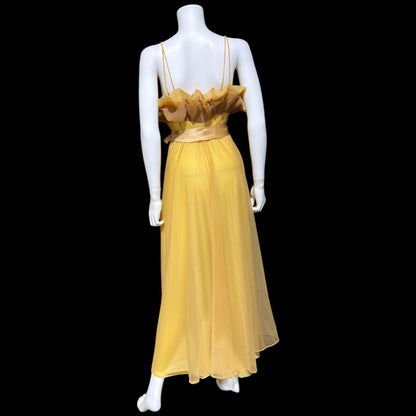 VANITY FAIR vintage nightgown slip dress, 1950s caramel sheer chiffon ruffles Grecian goddess gown