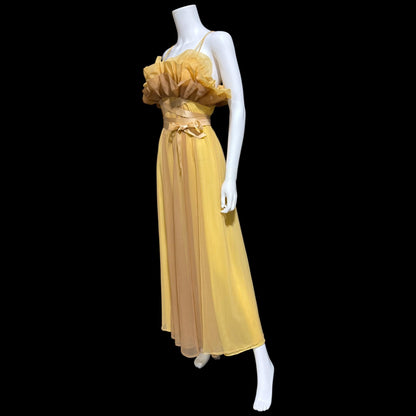 VANITY FAIR vintage nightgown slip dress, 1950s caramel sheer chiffon ruffles Grecian goddess gown