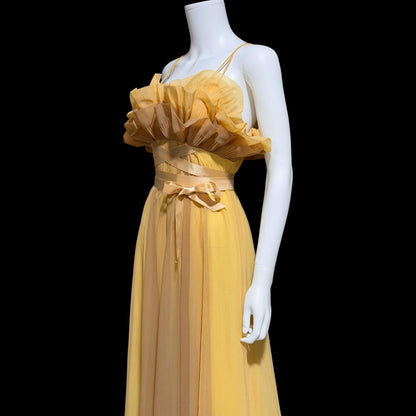 VANITY FAIR vintage nightgown slip dress, 1950s caramel sheer chiffon ruffles Grecian goddess gown
