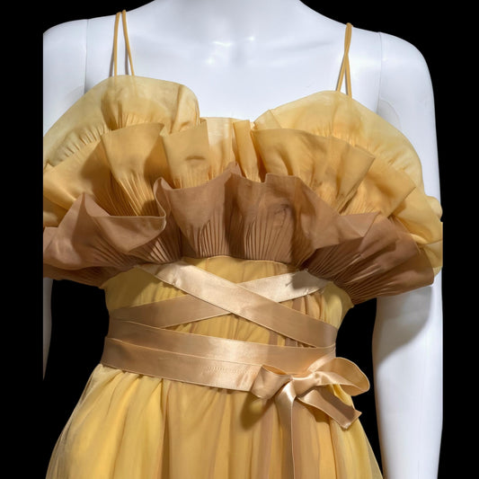 VANITY FAIR vintage nightgown slip dress, 1950s caramel sheer chiffon ruffles Grecian goddess gown