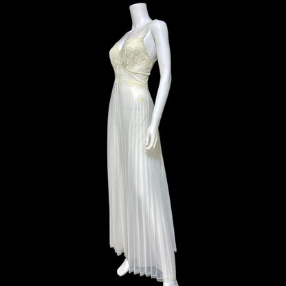 VANITY FAIR vintage 1950s nightgown slip dress, White pleated nylon lingerie dress
