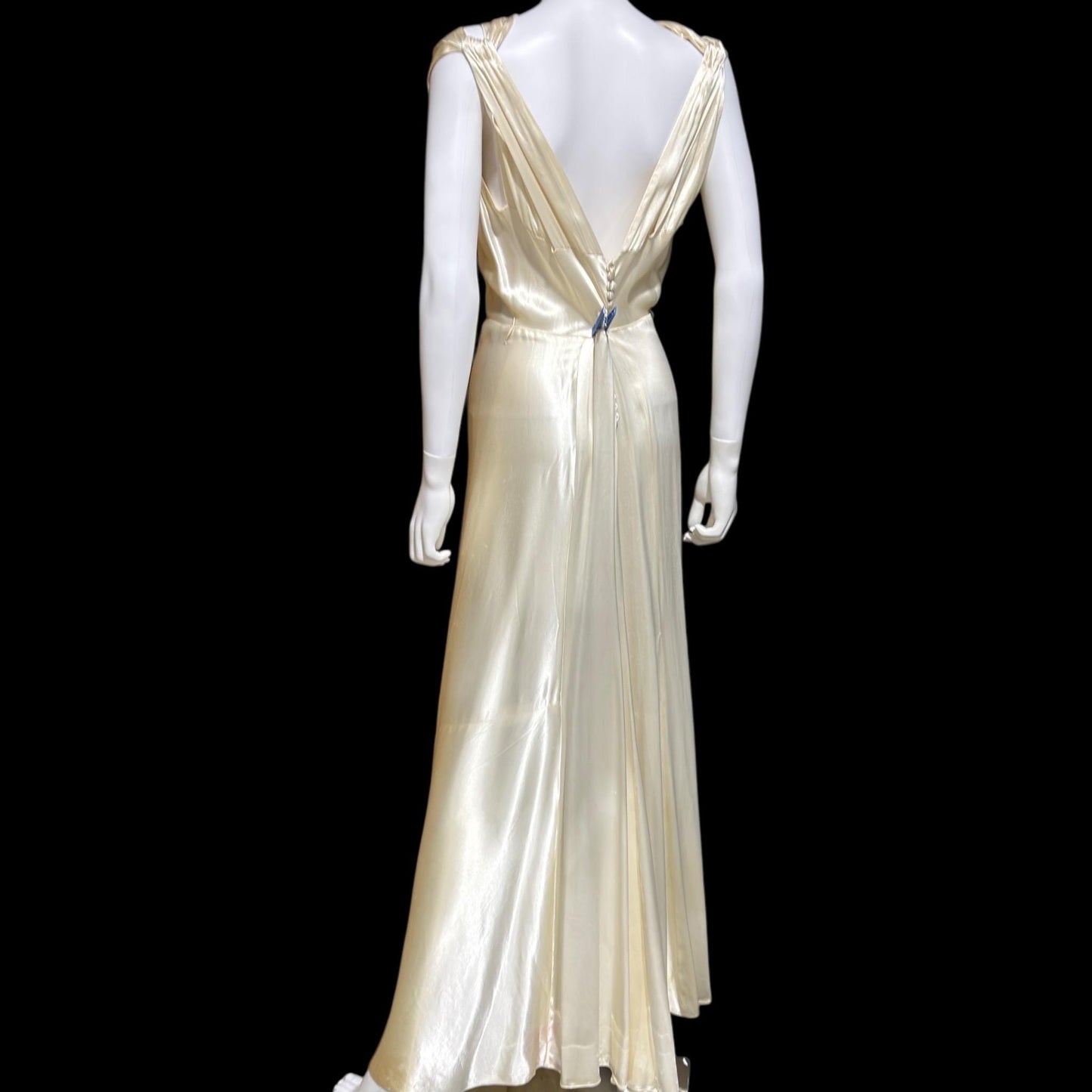1930s vintage wedding dress, shimmering pearly vanilla liquid satin sheath gown, medium