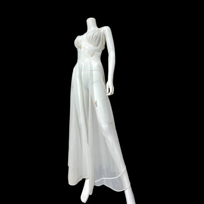 LUCIE ANN Vintage nightgown slip dress, 1960s Totally Sheer white bridal lingerie dress