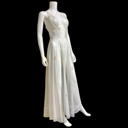 LUCIE ANN Vintage nightgown slip dress, 1960s Totally Sheer white bridal lingerie dress