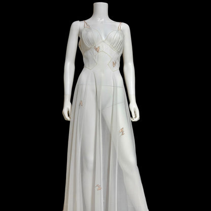 LUCIE ANN Vintage nightgown slip dress, 1960s Totally Sheer white bridal lingerie dress