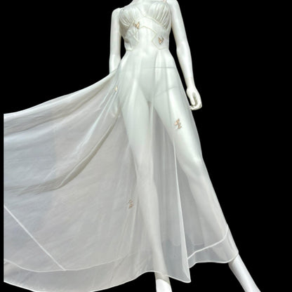 LUCIE ANN Vintage nightgown slip dress, 1960s Totally Sheer white bridal lingerie dress