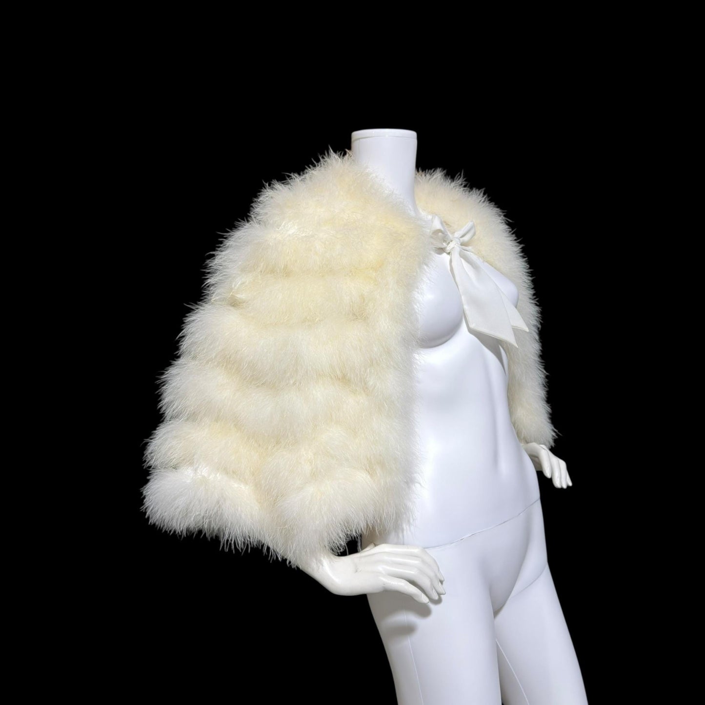 1960s Vintage feather cape jacket, Snowy white ostrich marabou wedding bridal capelet evening stole