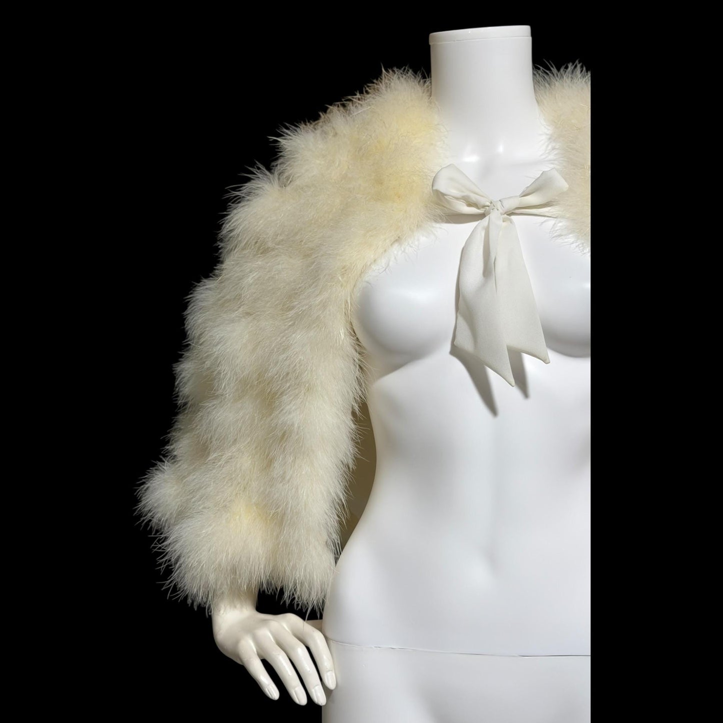 1960s Vintage feather cape jacket, Snowy white ostrich marabou wedding bridal capelet evening stole