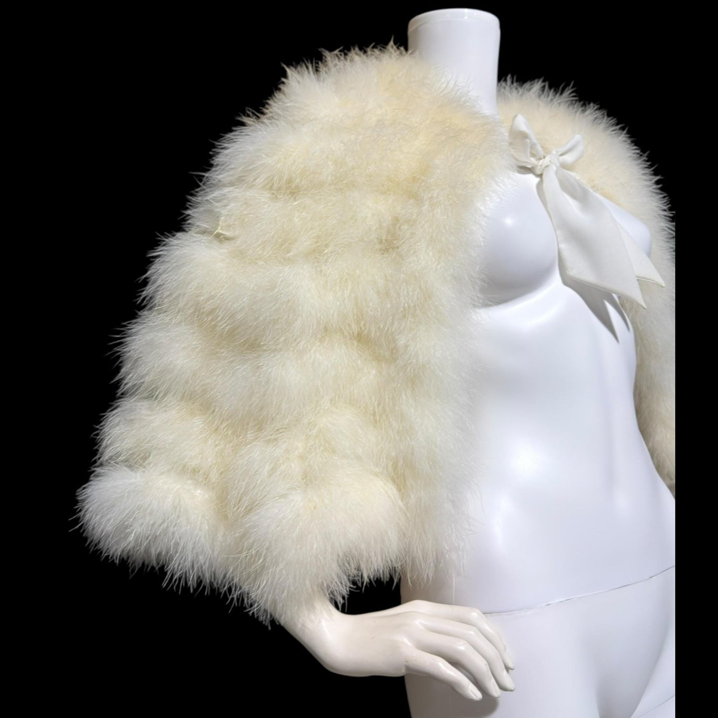 1960s Vintage feather cape jacket, Snowy white ostrich marabou wedding bridal capelet evening stole