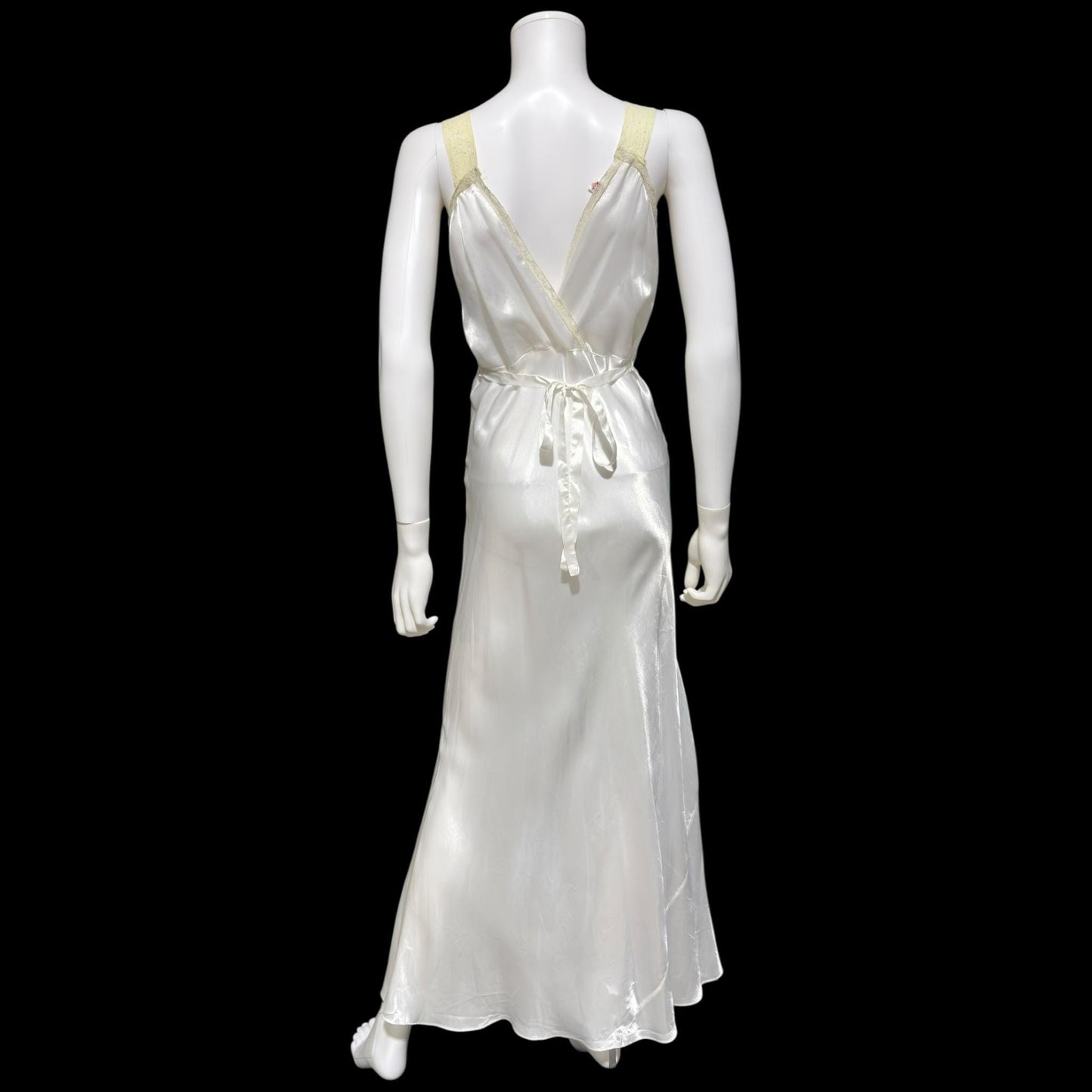 FORTY WINKS Vintage 1940s Nightgown Slip Dress, shiny white bias cut rayon lingerie dress