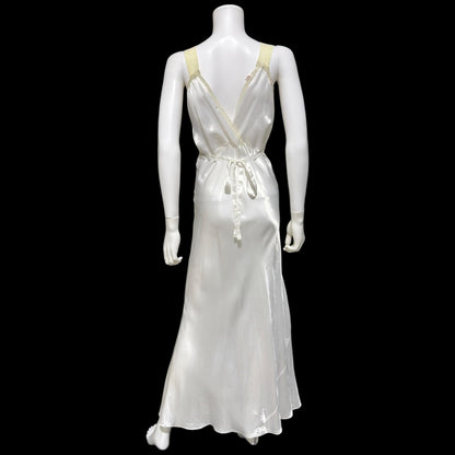 FORTY WINKS Vintage 1940s Nightgown Slip Dress, shiny white bias cut rayon lingerie dress